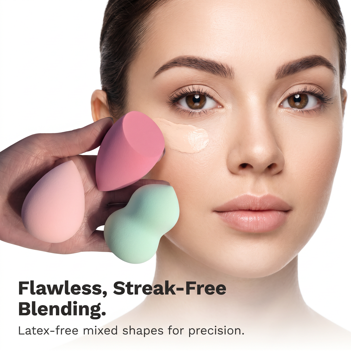 50-count Makeup Sponge Set Latex-Free and High-definition makeup blenders For Powder Cream and Liquid, Super Soft Sponges (random colours with 3 mixed shapes), 4cm*6cm medium size.